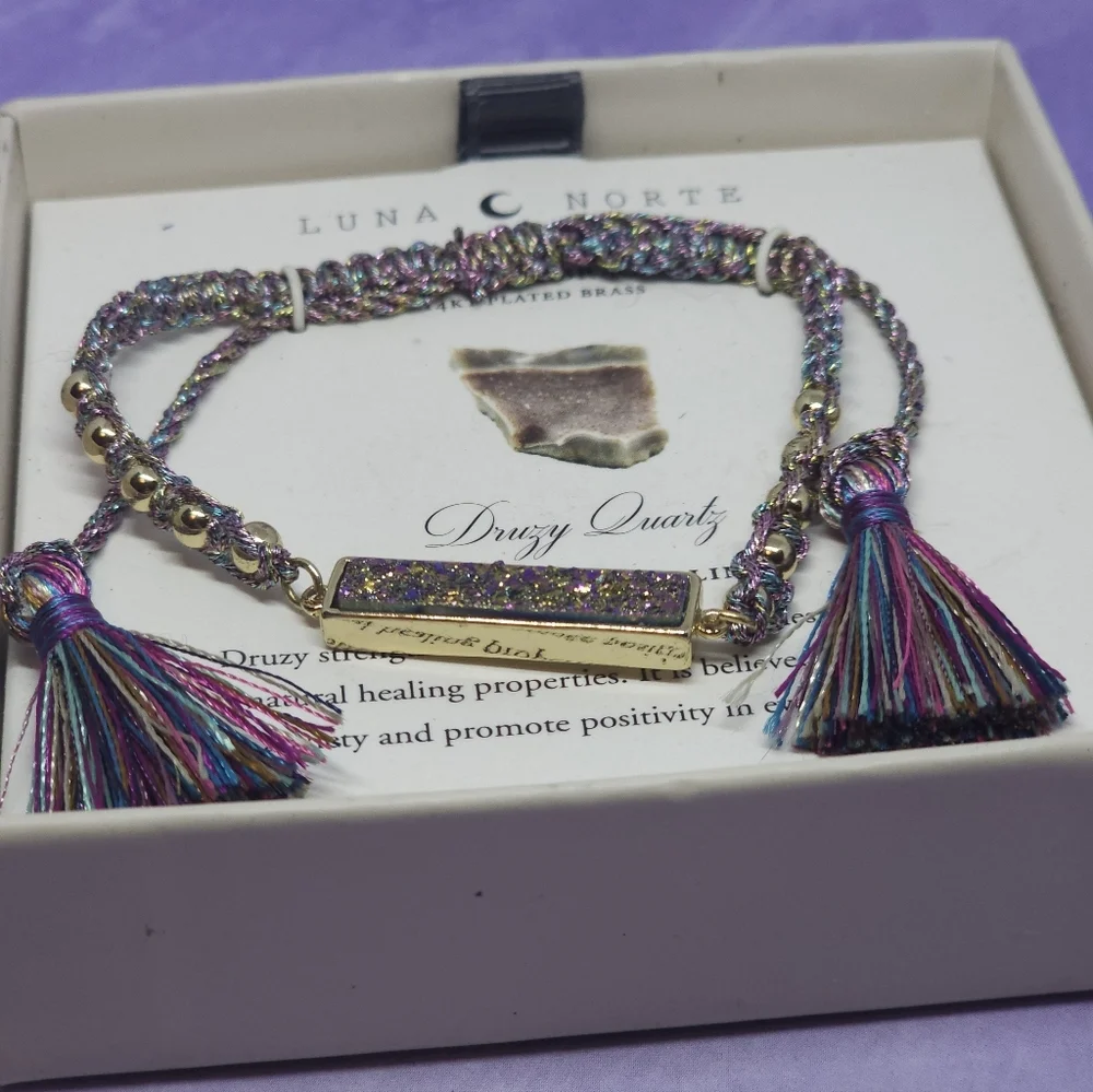 Luna Norte Multicolor Druzy Quartz Adjustable Bracelet NWT